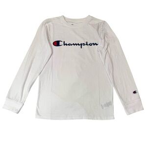 Champion Youth Boys (Unisex) Long Sleeve Logo Tee‎ Shirt Crisp White Size Medium